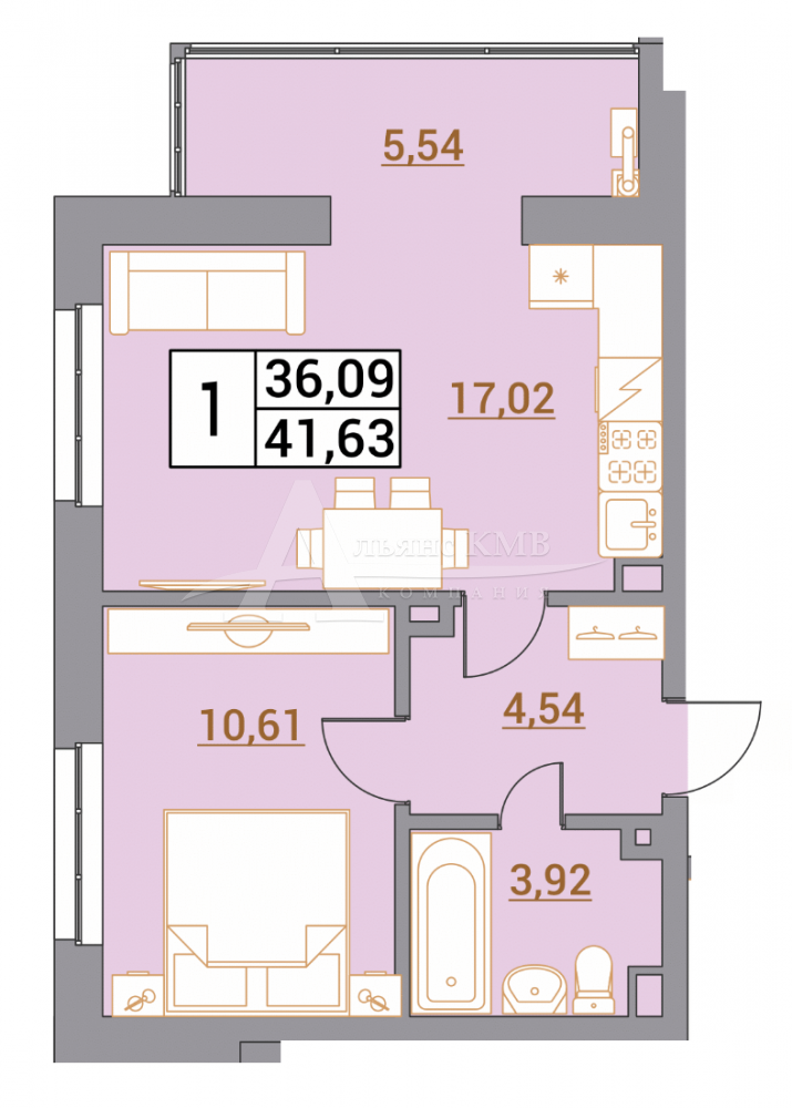 Ставропольский край, Минеральные Воды, Советская ул.; Квартира 41,63м² 1/5 эт.