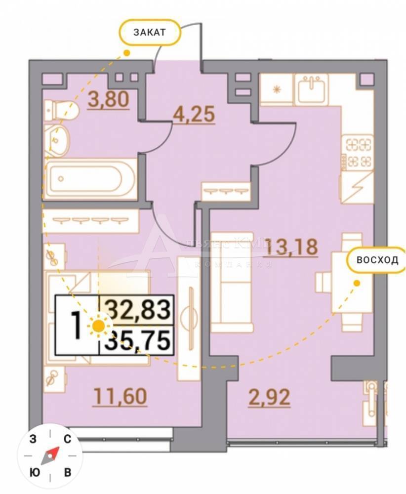 Ставропольский край, Минеральные Воды, Советская ул.; Квартира 35,75м² 2/5 эт.