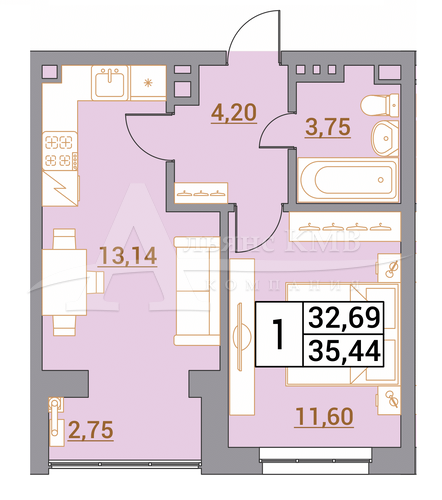 Ставропольский край, Минеральные Воды, Советская ул.; Квартира 35,44м² 3/5 эт.